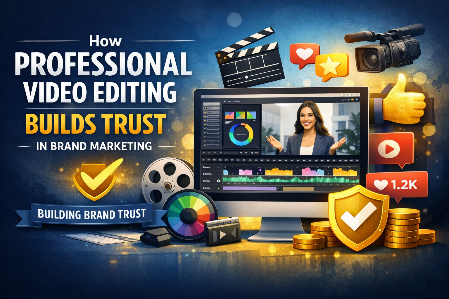 Professional video editing process showing how brands build brand trust with video editing through polished marketing videos