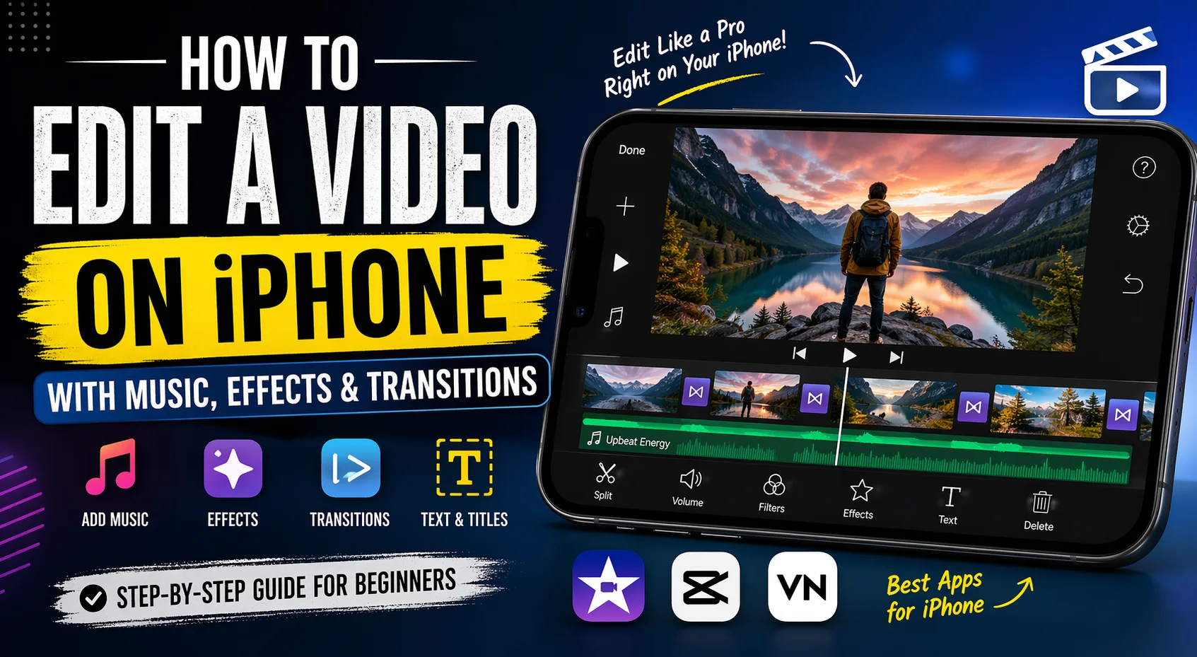 how to edit a video on iPhone with music effects transitions tutorial